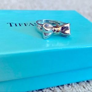 Authentic Tiffany & Co. bow ring- silver & gold- Size 5.5
